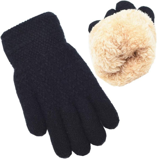 FENELY Winter Gloves for Boys Girls - Kids Warm Knit Thermal Cable Knitted Gloves Wool Fleece Lined Mittens for Cold Weather