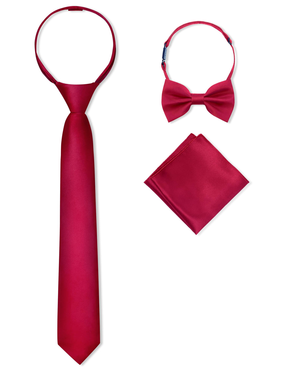 Boys Pre-tied Zipper Tie Elastic Strap Bowtie and Pocket Square 3-piece For Age 1-16 Years With Gift Box