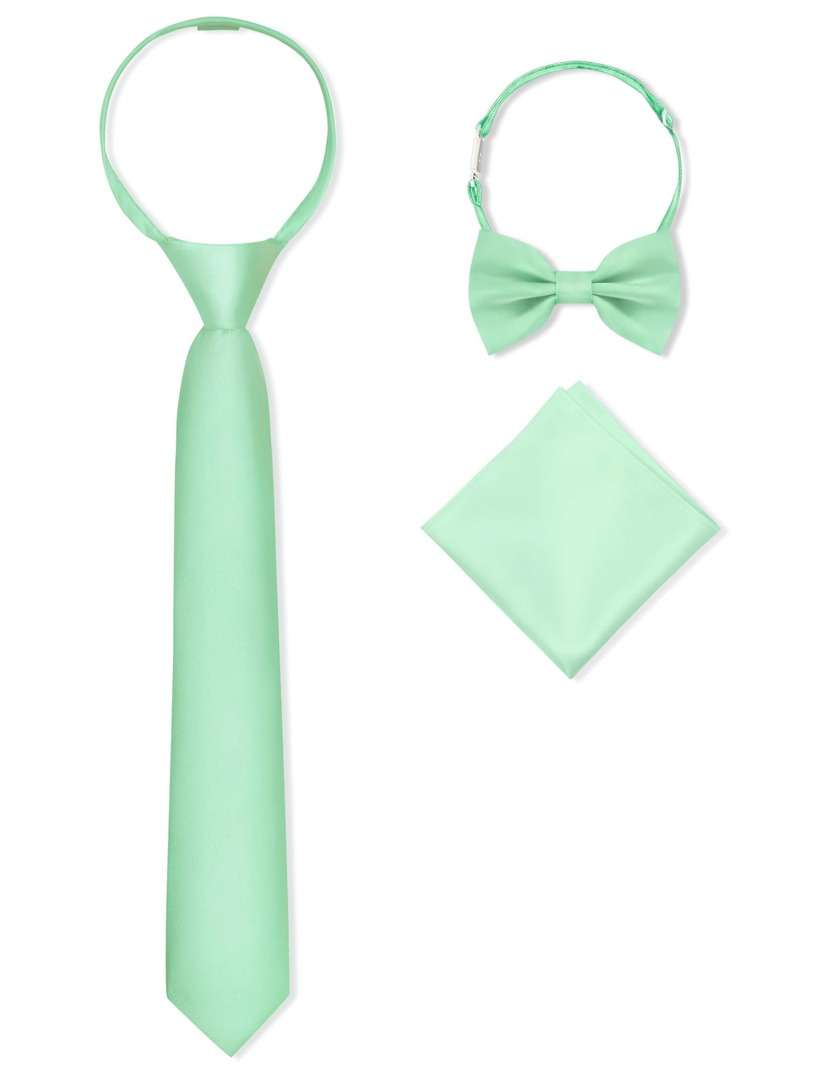 Boys Pre-tied Zipper Tie Elastic Strap Bowtie and Pocket Square 3-piece For Age 1-16 Years With Gift Box