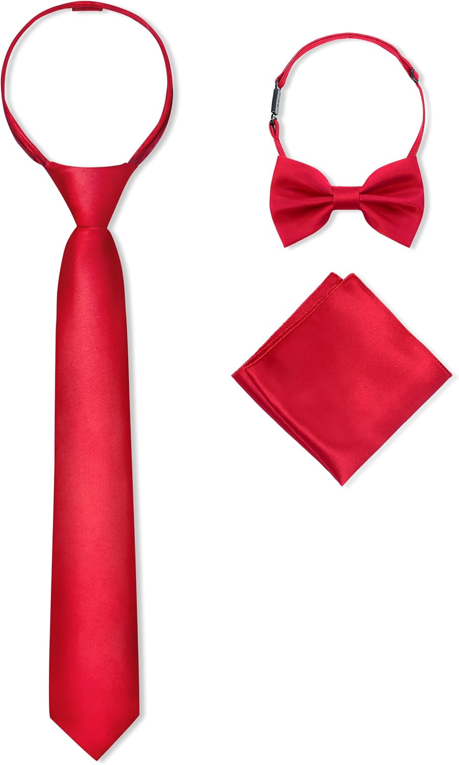 Boys Pre-tied Zipper Tie Elastic Strap Bowtie and Pocket Square 3-piece For Age 1-16 Years With Gift Box