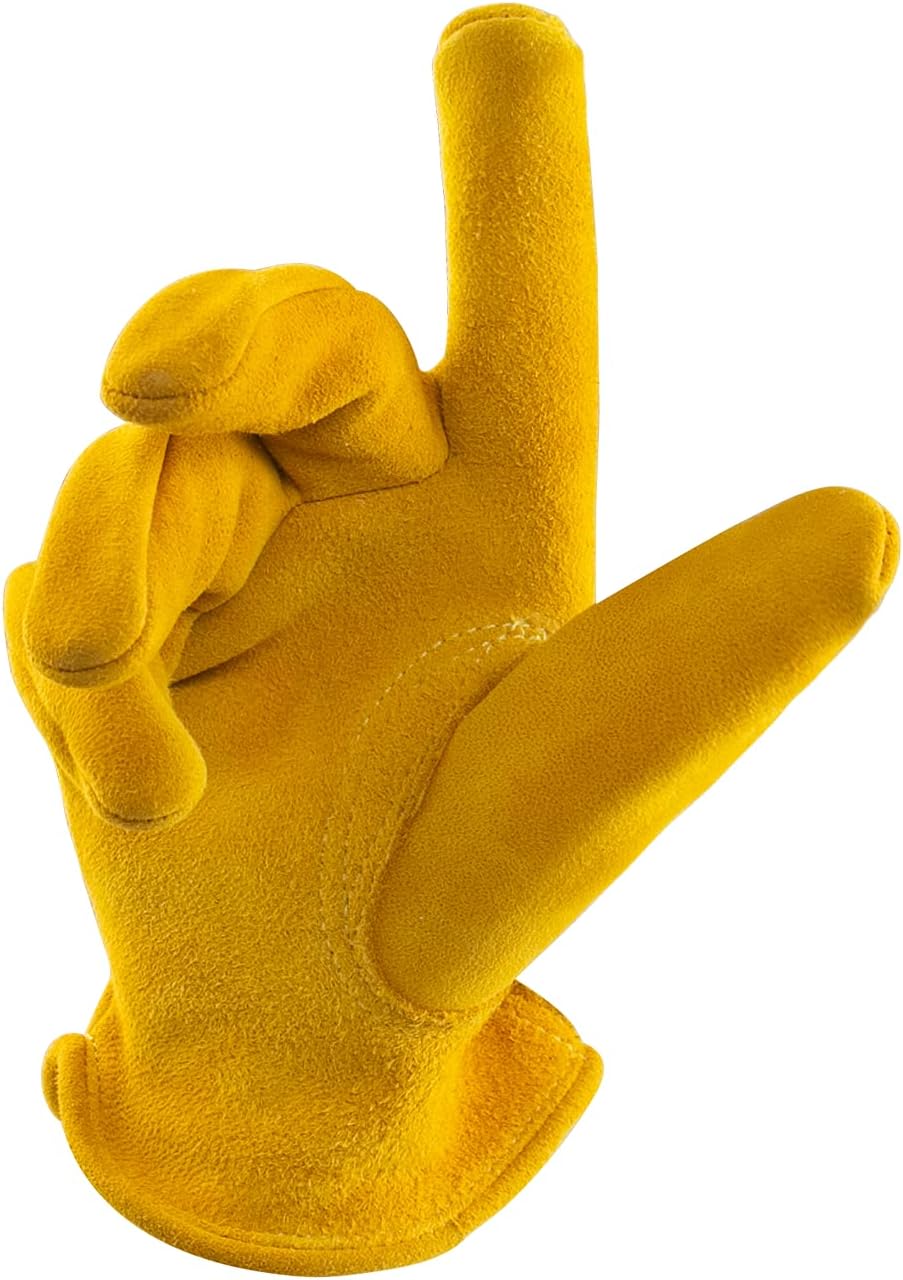 Kids Work Gloves Age 2-14, Soft Deerskin Suede Leather(Age 2-4, S)