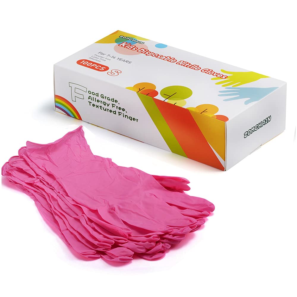 Kids Gloves Disposable, Nitrile Glove for Children, Latex Free Gloves, Powder Free- for Crafting, Painting, Cleaning- 100 PCS