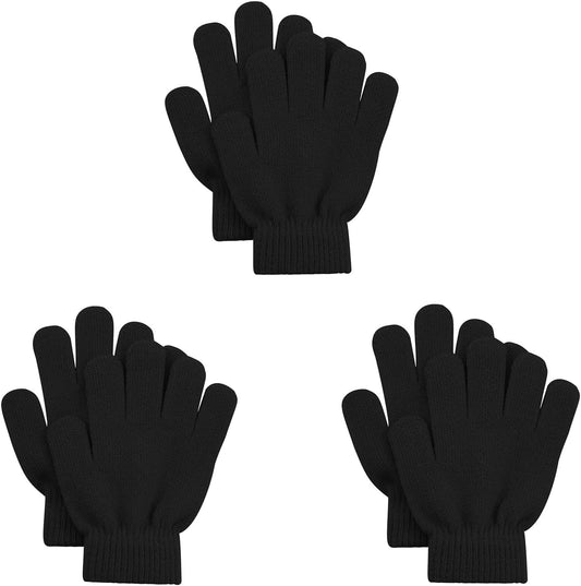 3 Pairs Kids Magic Gloves Winter Knit Gloves Stretchy Boys Girls