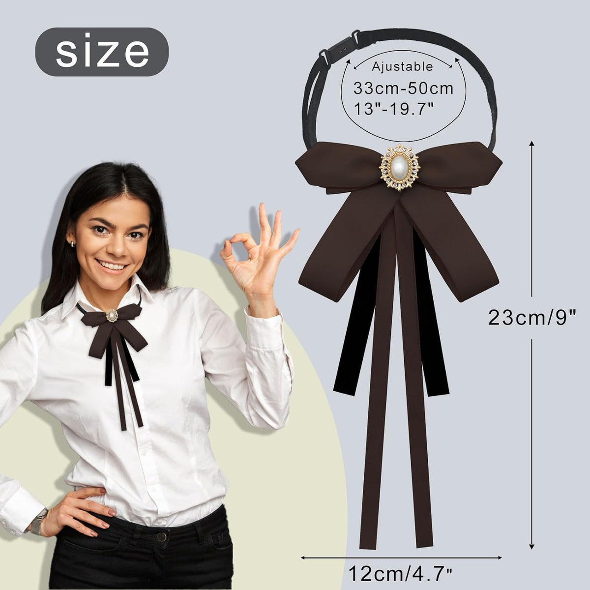 Mantieqingway Bow Ties for Women, Ribbon Uniform Pre-Tied Adjustable Bowknot Womens Bowtie for Party School Pearl Accessories