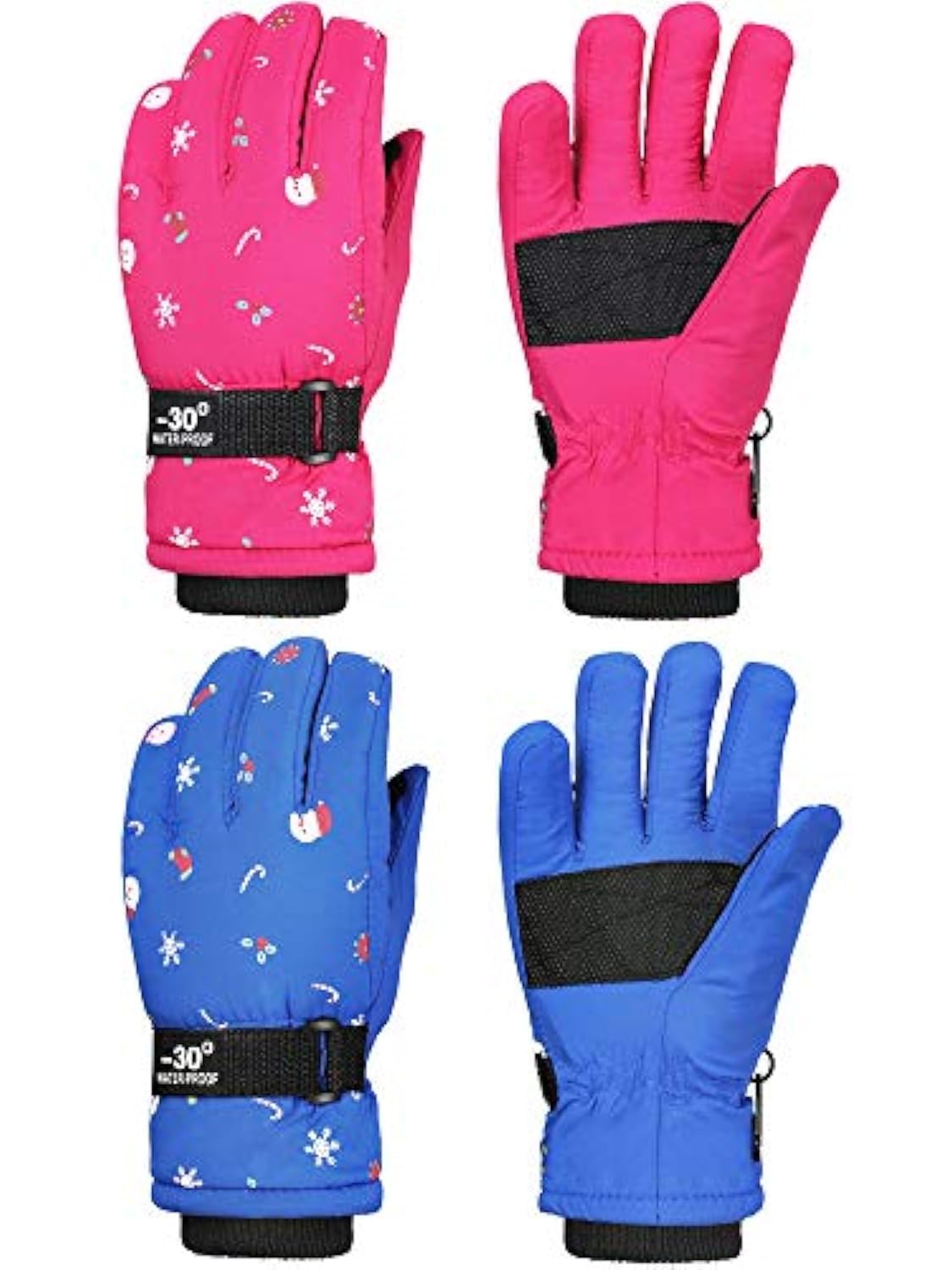 Hicarer 2 Pairs Kids Waterproof Winter Snow Gloves