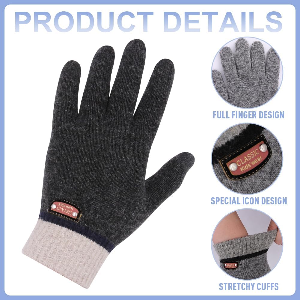 6 Pairs of Kids Gloves Boys Winter Gloves Stretchy Full Fingers Knitted Gloves Wool Fleece Lined Mittens