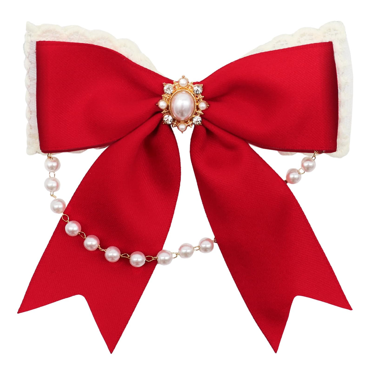 LJBFNN Black Bow Tie for Girls Women, School Girl Ties with Pearls Adjustable Pre-tied Kids Bowtie for Uniform Blouse Costume