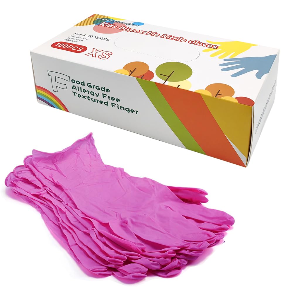 Kids Gloves Disposable, Nitrile Glove for Children, Latex Free Gloves, Powder Free- for Crafting, Painting, Cleaning- 100 PCS