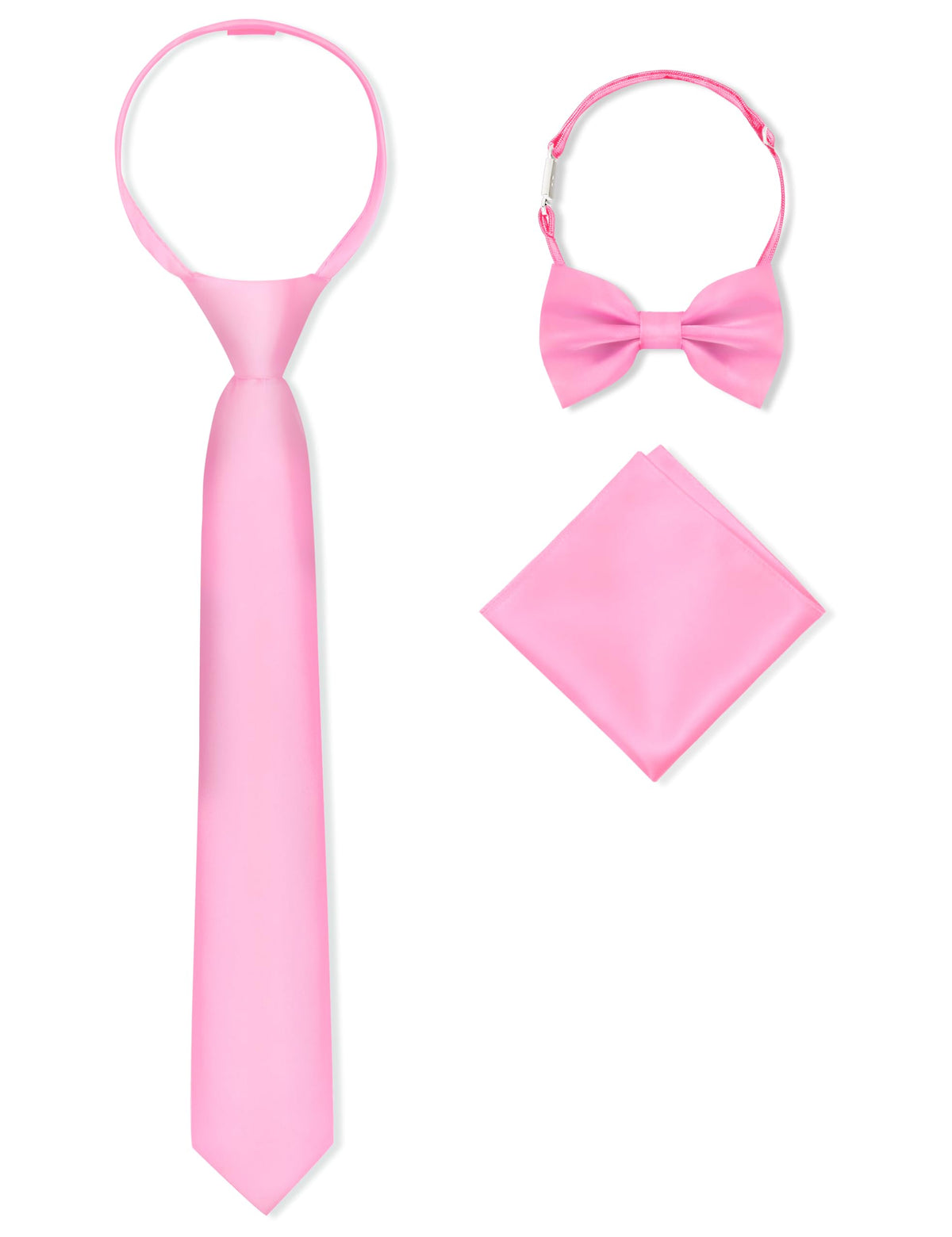 Boys Pre-tied Zipper Tie Elastic Strap Bowtie and Pocket Square 3-piece For Age 1-16 Years With Gift Box