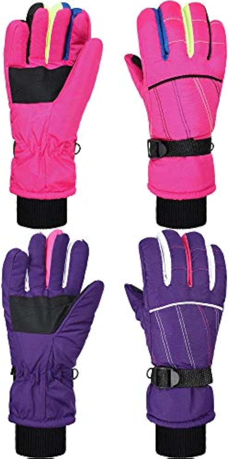 Hicarer 2 Pairs Kids Waterproof Winter Snow Gloves
