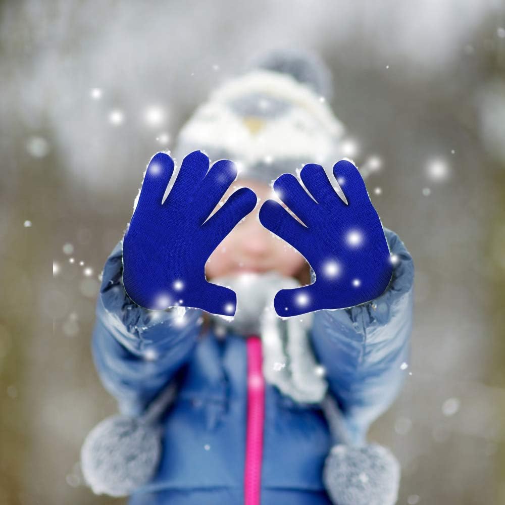 ONESING 3-24 Pairs Winter Knit Gloves for Kids - White Finger Gloves for Boys and Girls