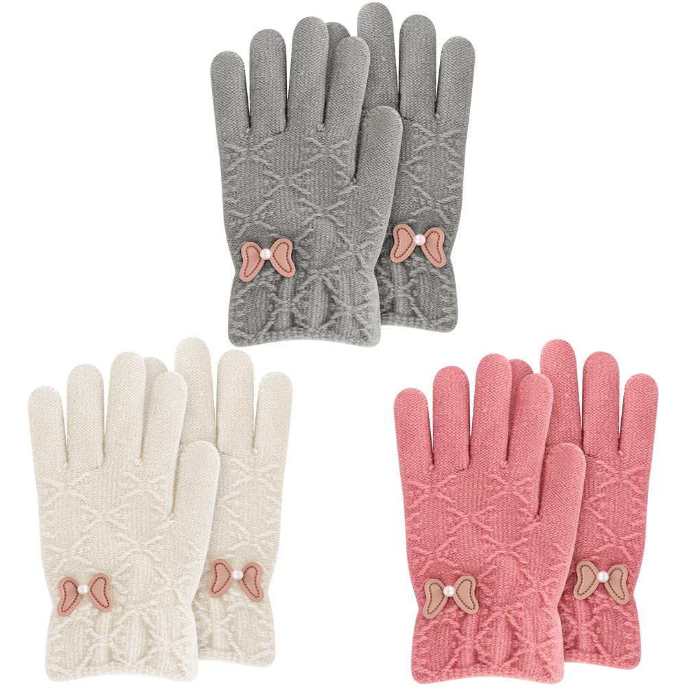 Kids Winter Gloves for Boys Girls, 3 Pairs Children Warm Wool Lined Gloves Toddler Thermal Knitted Mittens