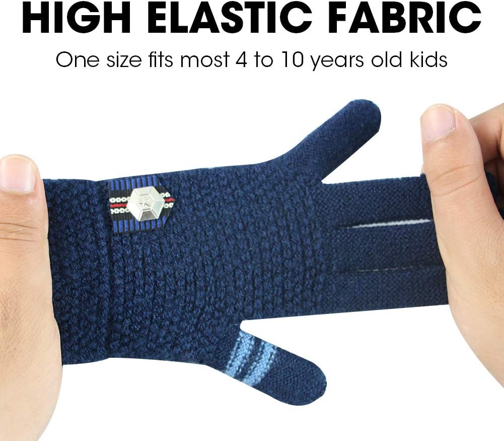 Kids Winter Gloves for Boys Girls, 3 Pairs Children Warm Wool Lined Gloves Toddler Thermal Knitted Mittens