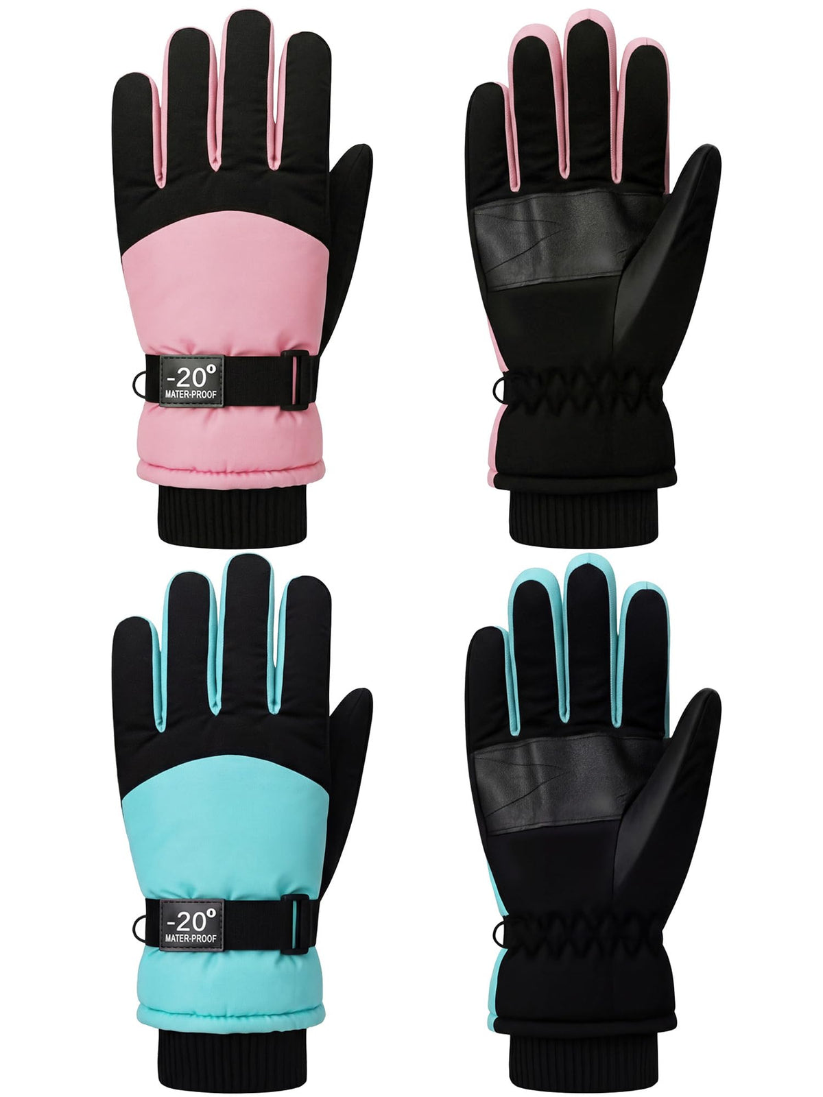 SATINIOR 2 Pair Kids Waterproof Winter Gloves