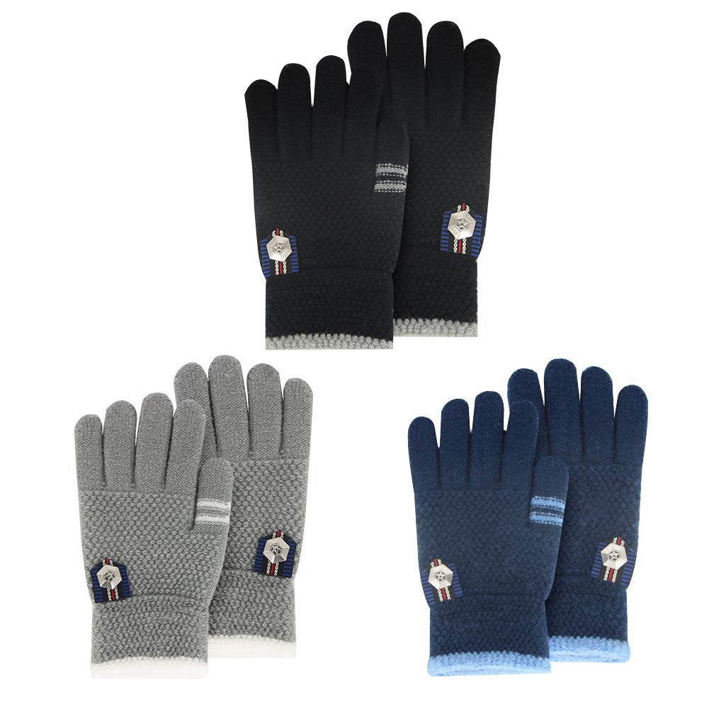 Kids Winter Gloves for Boys Girls, 3 Pairs Children Warm Wool Lined Gloves Toddler Thermal Knitted Mittens