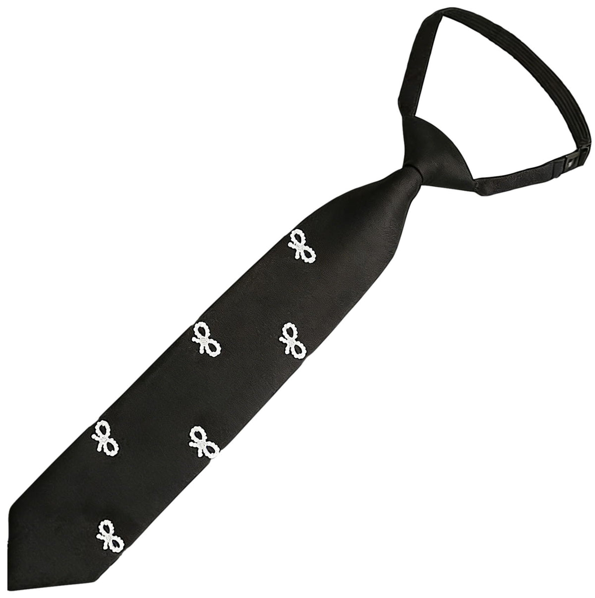 Women Faux Pearl Bow Tie, Black Silk Necktie, Adjustable Pre-tied Neck Tie with Rhinestones, Formal Wear for Women