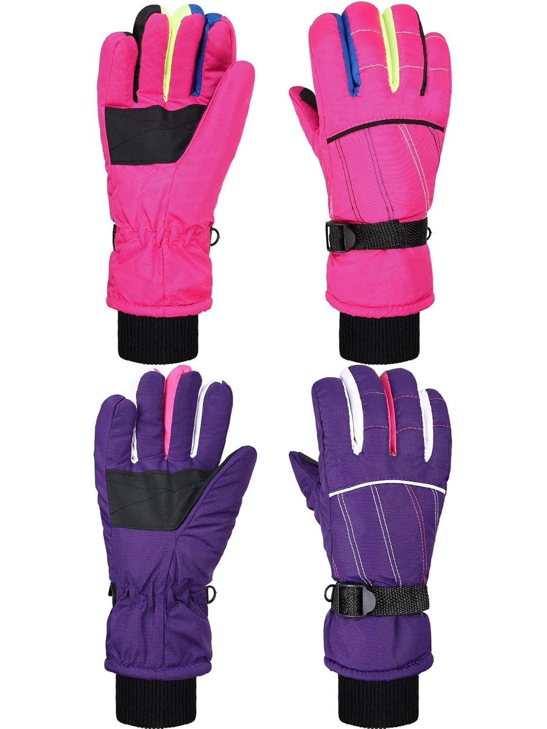 Hicarer 2 Pairs Kids Waterproof Winter Snow Gloves