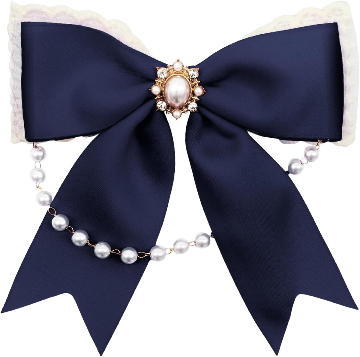 LJBFNN Black Bow Tie for Girls Women, School Girl Ties with Pearls Adjustable Pre-tied Kids Bowtie for Uniform Blouse Costume