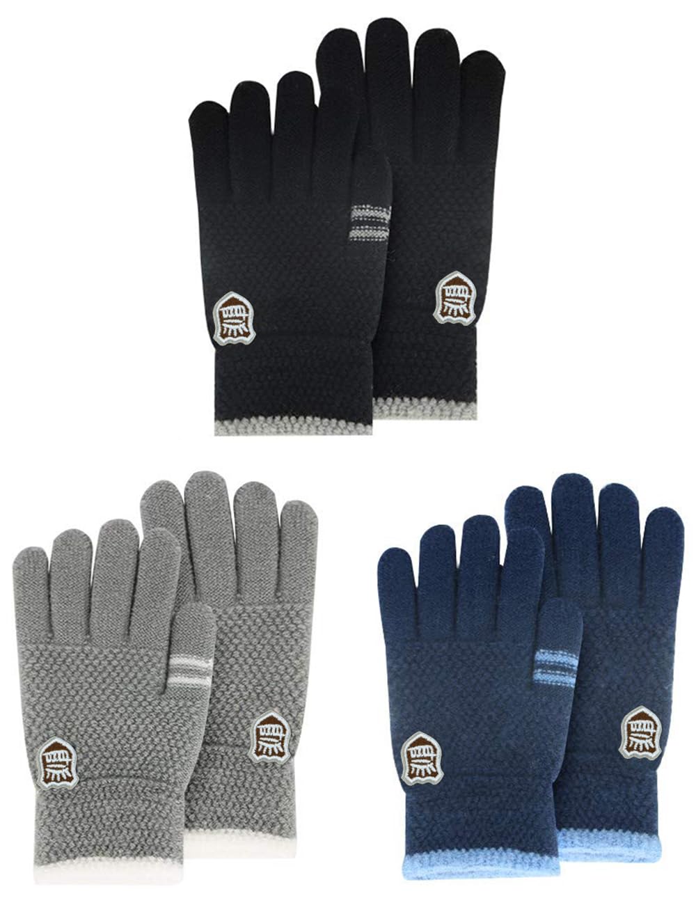 Kids Winter Gloves for Boys Girls, 3 Pairs Children Warm Wool Lined Gloves Toddler Thermal Knitted Mittens
