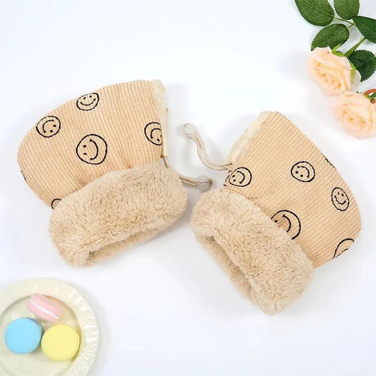 Children's Winter Bicycle Gloves - Cartoon Print, Mixed Textile, Artificial Leather, Warm Hands Warmer, Single Pair for Scooter & Outdoor Sports Protection