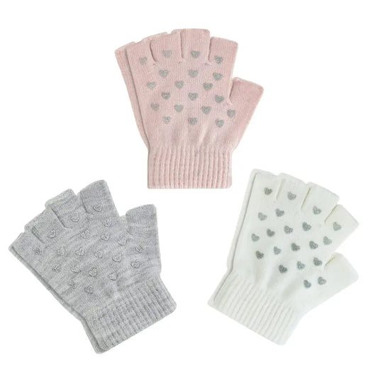 Evridwear Fingerless Winter Warm Gloves - 3 Pairs Half Finger Knitted Magic Stretch Gripper Touchscreen Gloves, Children's Size