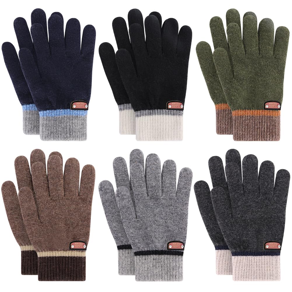 6 Pairs of Kids Gloves Boys Winter Gloves Stretchy Full Fingers Knitted Gloves Wool Fleece Lined Mittens