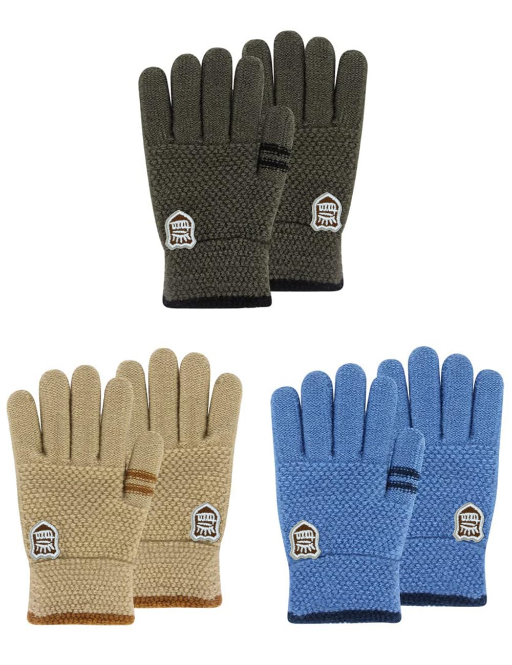 Kids Winter Gloves for Boys Girls, 3 Pairs Children Warm Wool Lined Gloves Toddler Thermal Knitted Mittens