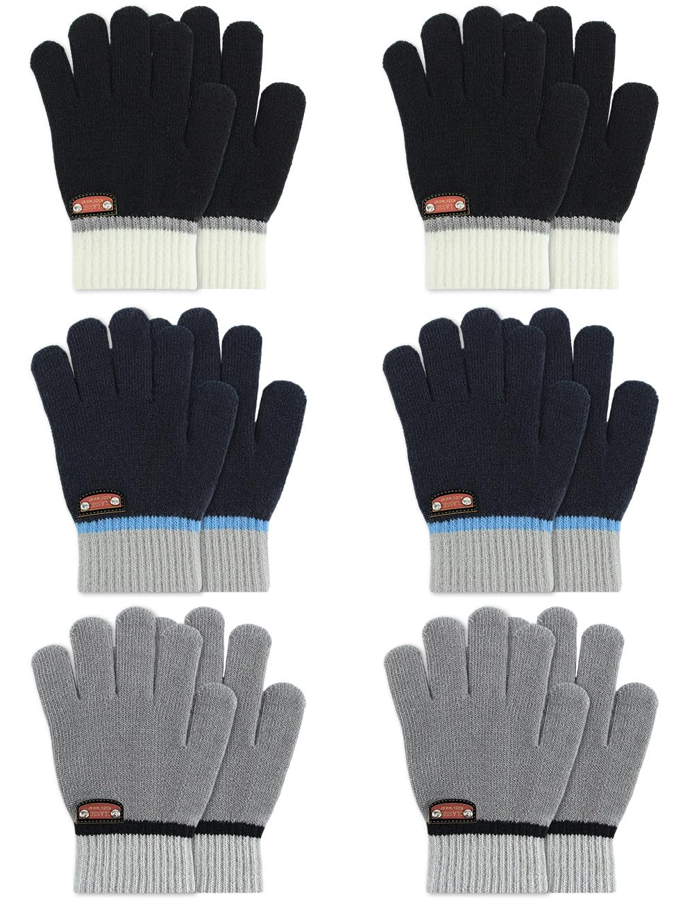 6 Pairs of Kids Gloves Knitted Wool Gloves Children Full Fingers Stretchy Warm Mittens for Boys Girls
