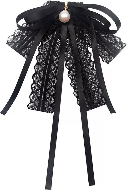 WENLOOY Ladies Party Bow Pre-Tied Clip Womens Girl Lace Pearl Necktie Bowtie Female Ribbon Women Ties Gift