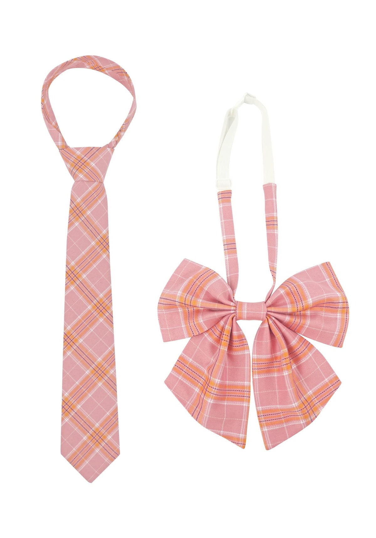 PROCOS 2 Pcs Necktie Bow Tie Unisex Uniform Adjustable Plaid Tartan Bow Tie Necktie Set Cosplay Costume