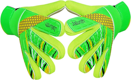 Jalunth Goalkeeper Goalie Soccer Gloves Kids Youth Goal Keeper Field Player Glove Boys Girls Embossed Anti-Slip Latex Palm Soft Pu Hand Back
