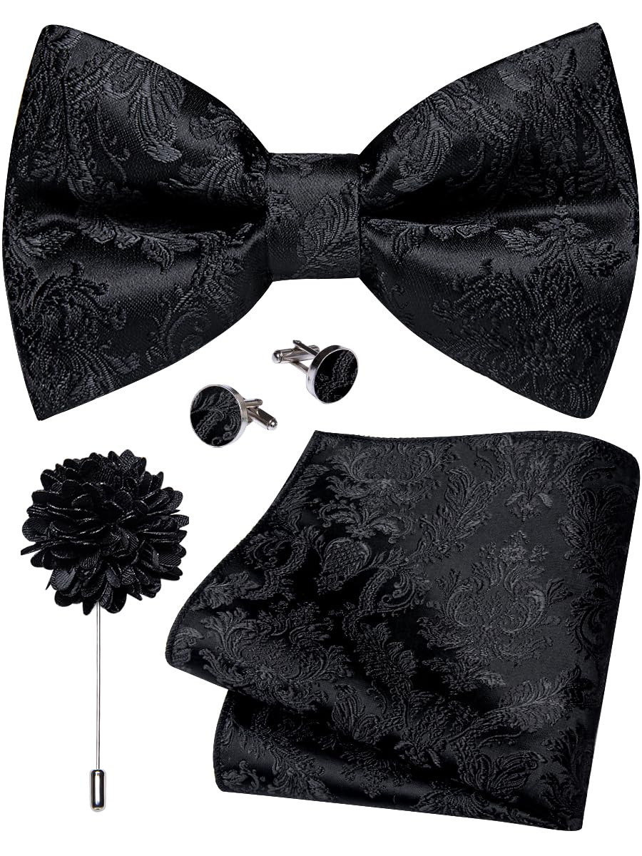 YourTies Silk Bow Ties for Men Pre-Tied Adjustable Paisley Bowtie Set