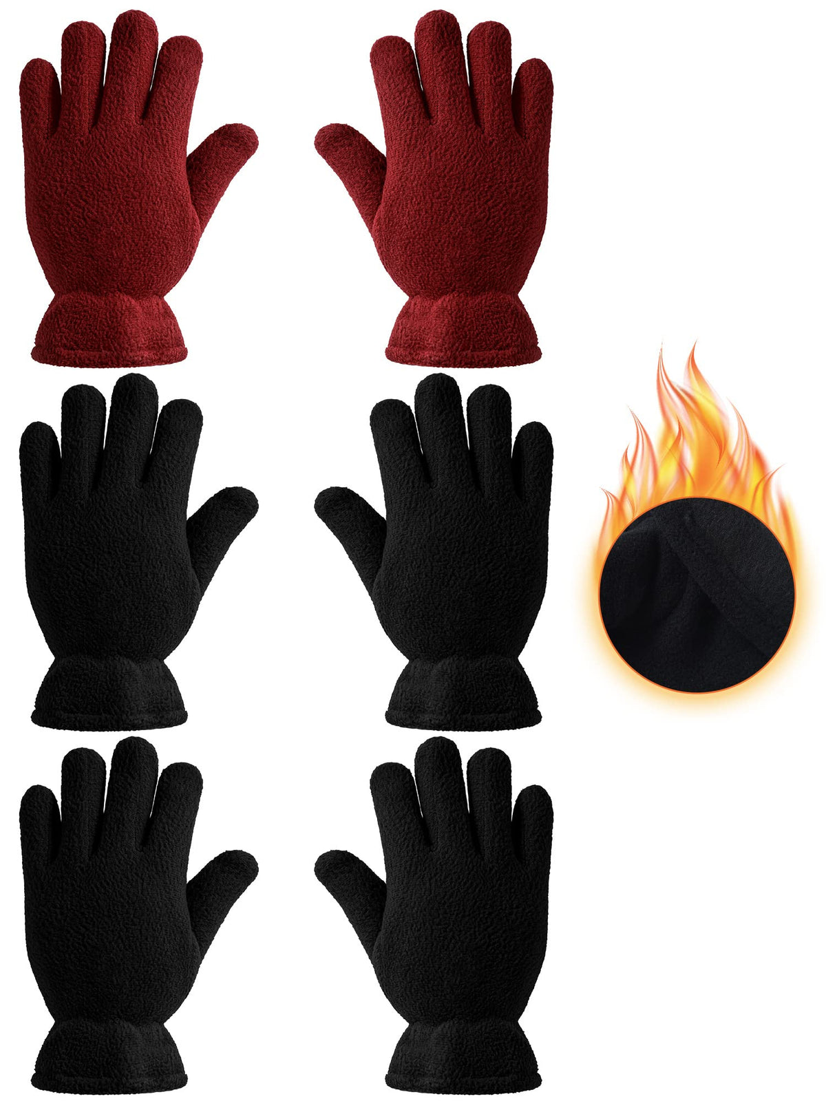 SATINIOR 3Pairs Winter Gloves for Kids, Soft Snow Fleece Glove, 5-12 Year