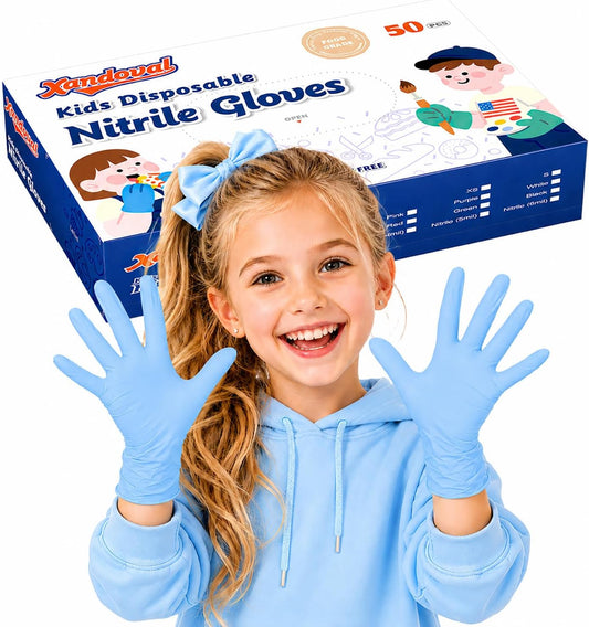 Kids Disposable Gloves, 5-Mil Safe Blue Nitrile, XS, 50Ct