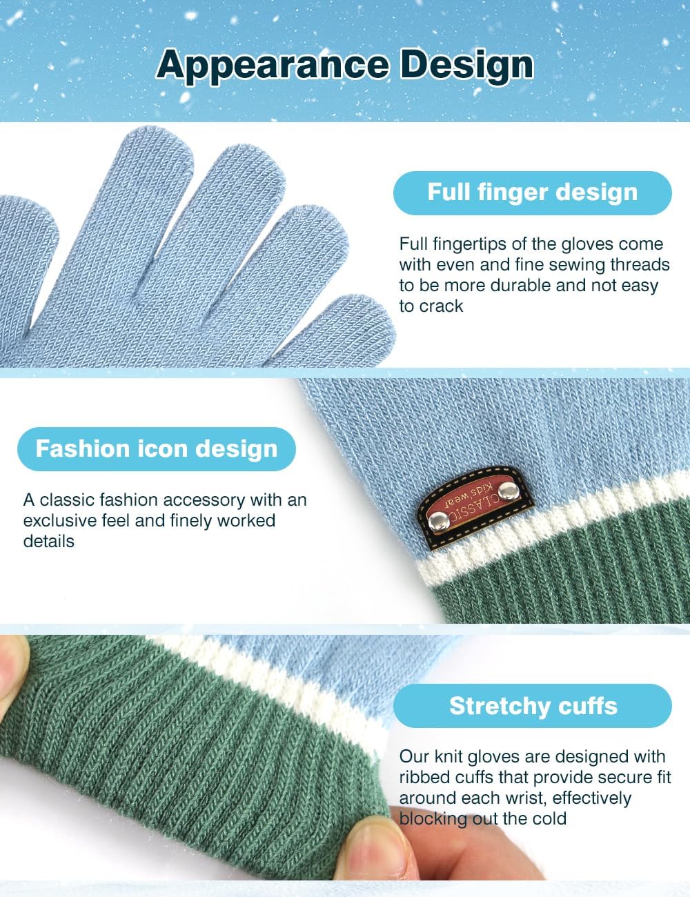 6 Pairs of Kids Gloves Knitted Wool Gloves Children Full Fingers Stretchy Warm Mittens for Boys Girls