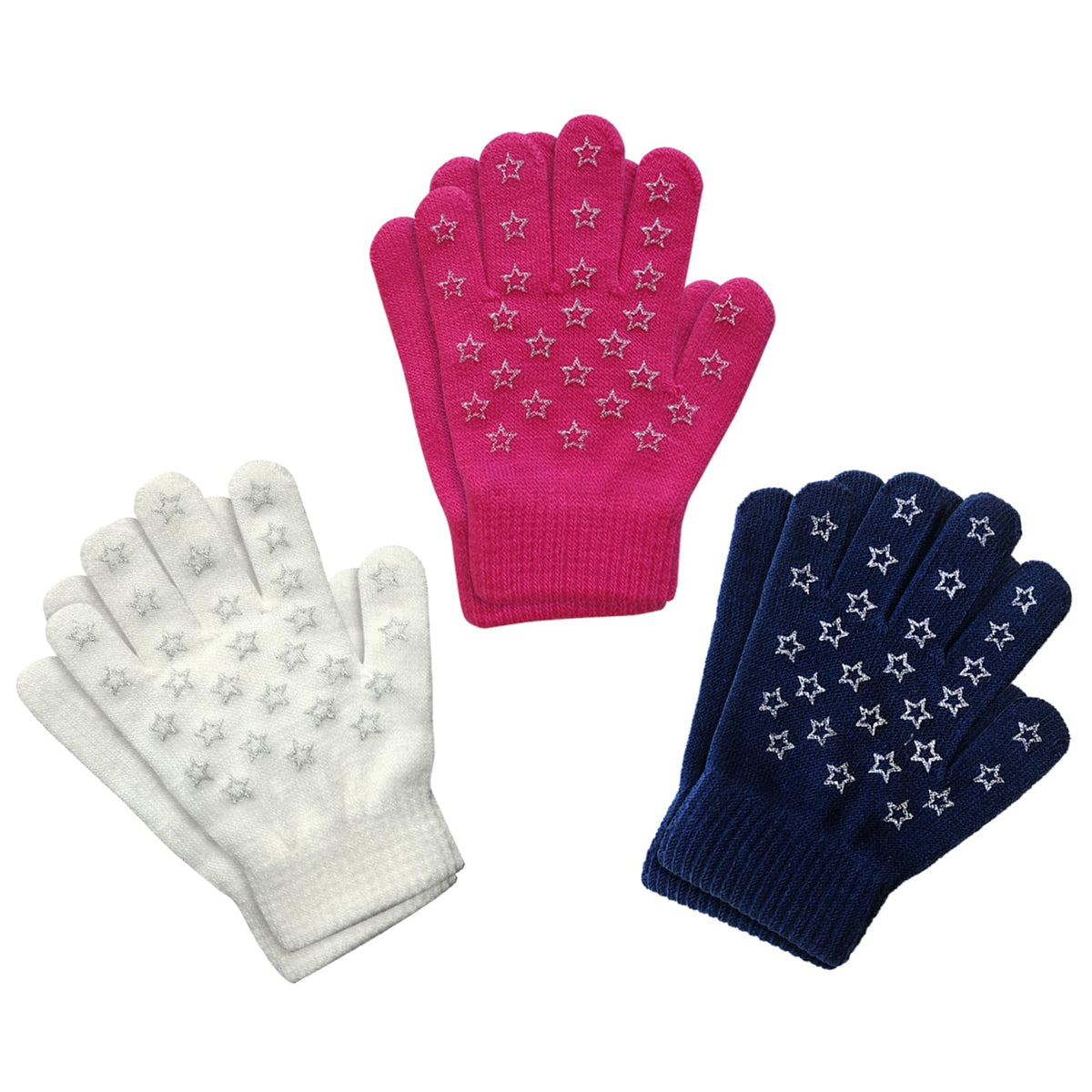 Evridwear Boys Girls Magic Stretch Gripper Gloves 3 Pair Pack Assortment, Kids One Size Winter Warm Gloves Children