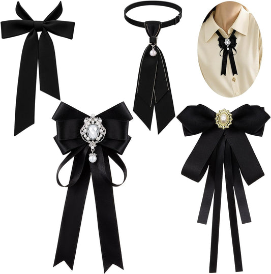 Shyyween 4 Pcs Ribbon Womens Bow Ties School Uniform Bow Ties Pre-tied Women Neckties for Halloween Christmas Shirt School Uniform Wedding Party
