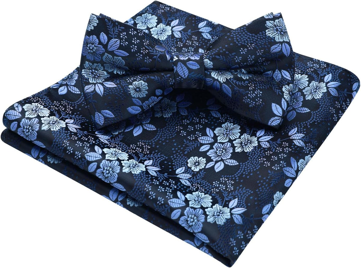 HISDERN Bow Ties for Men Paisley Floral Pre-tied Bowtie Pocket Square Set Men's Formal Bow Ties Wedding Party