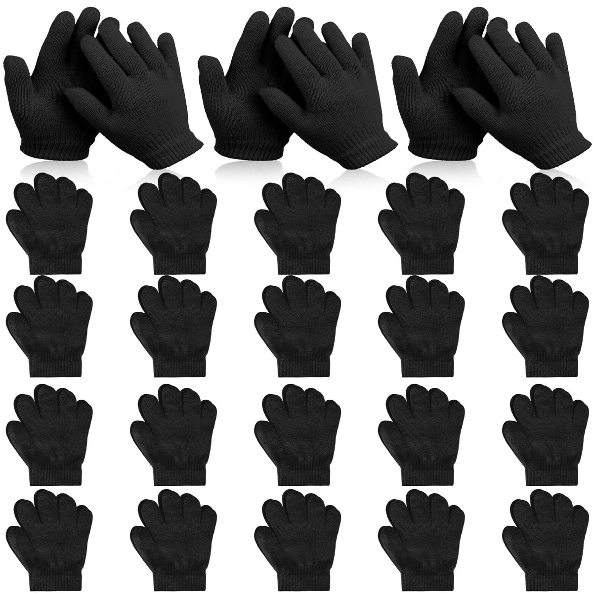 Coopay 12/24/48/100 Pairs Kids Winter Magic Gloves, Stretchy Full Finger Bulk Children Knitted Gloves for Boys Girls Student
