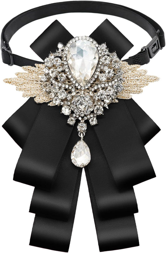 Bow Ties for Men Women Adjustable Rhinestone Bow Tie, Pre-tied Satin Bowtie for Women School Business Party Wedding