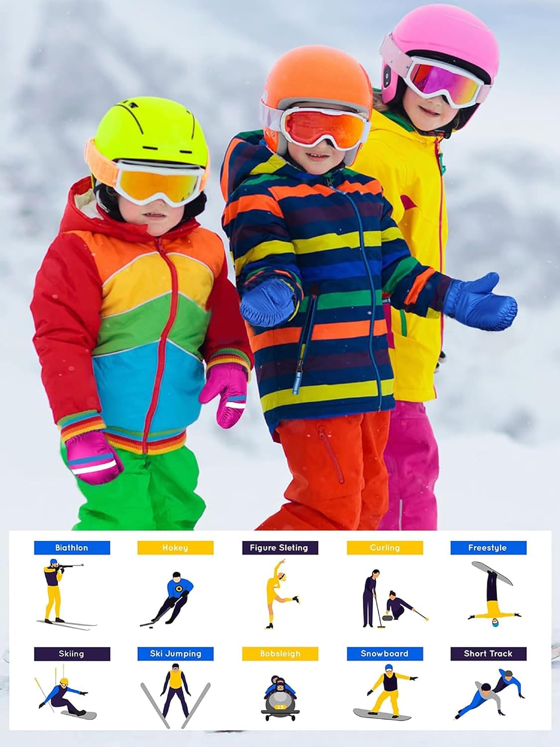 SATINIOR 6 Pairs Kids Snow Mittens