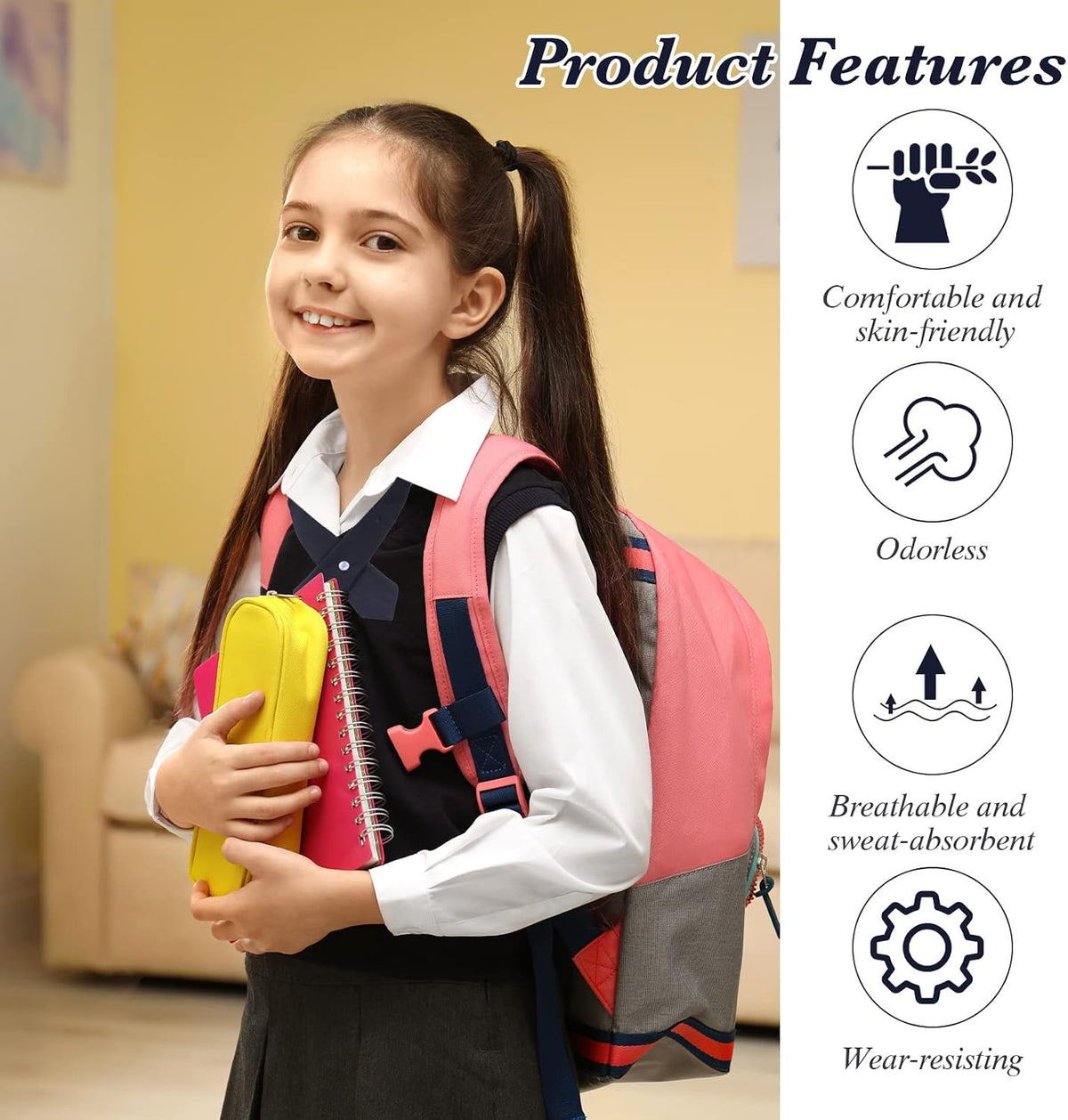 Tarpop 3 Pcs Girls Uniform Cross Tie Adjustable Navy Blue for School