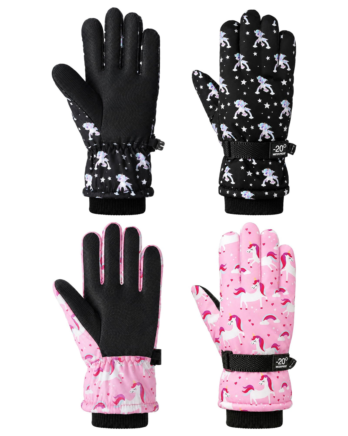 Hicarer 2 Pairs Kids Waterproof Winter Snow Gloves
