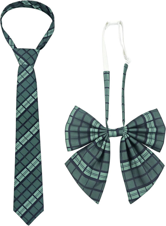 PROCOS 2 Pcs Necktie Bow Tie Unisex Uniform Adjustable Plaid Tartan Bow Tie Necktie Set Cosplay Costume