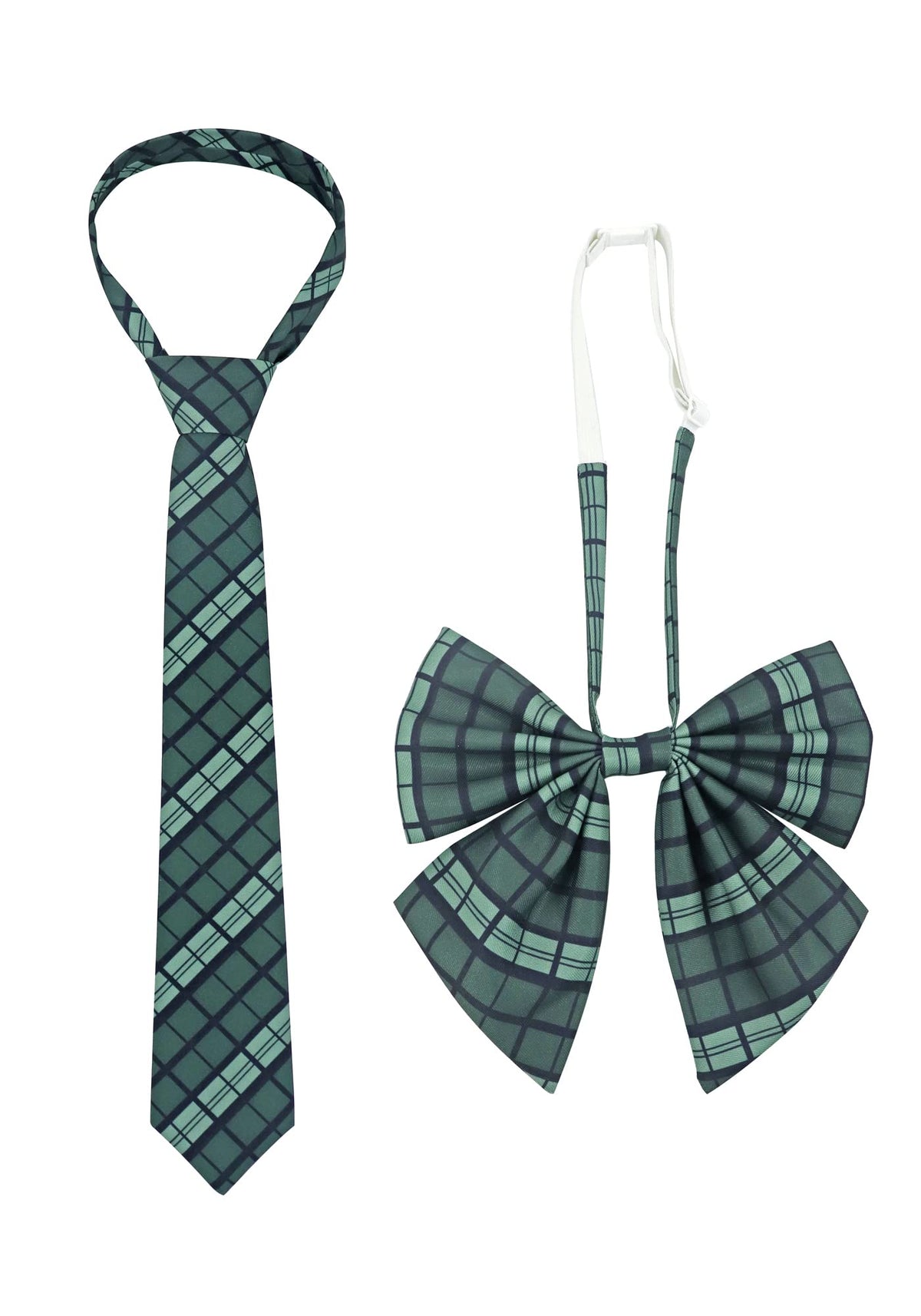 PROCOS 2 Pcs Necktie Bow Tie Unisex Uniform Adjustable Plaid Tartan Bow Tie Necktie Set Cosplay Costume