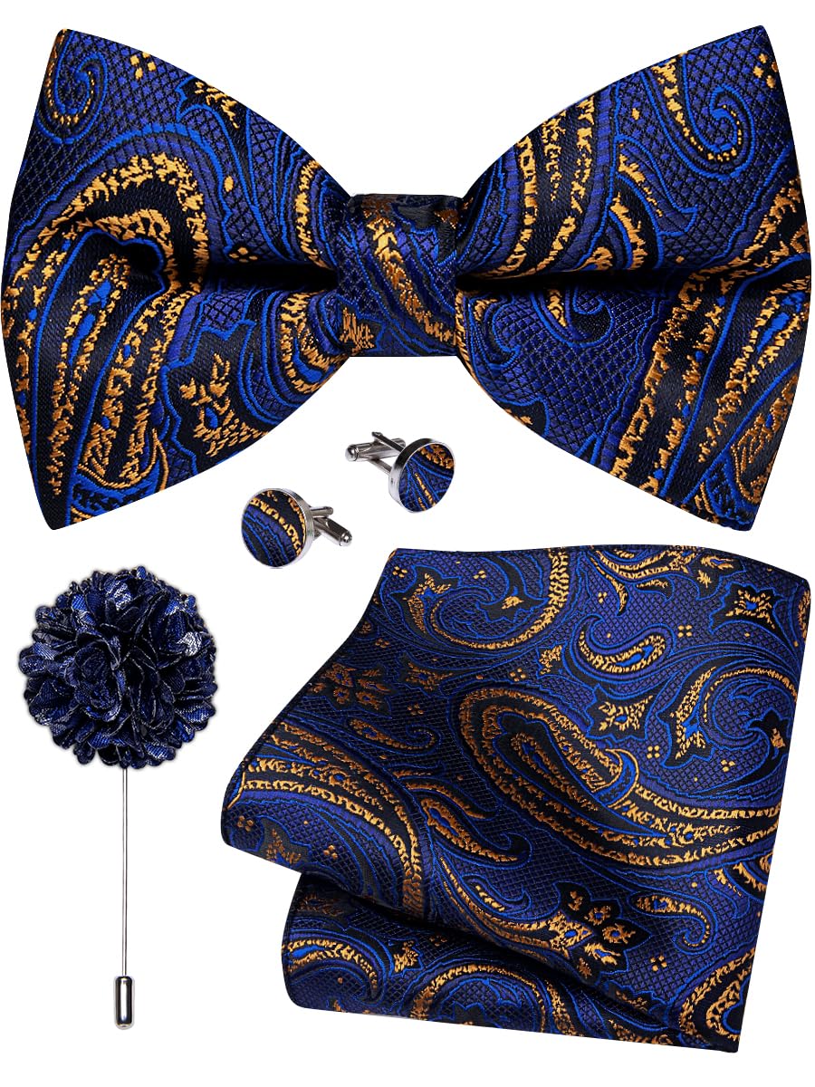 YourTies Silk Bow Ties for Men Pre-Tied Adjustable Paisley Bowtie Set
