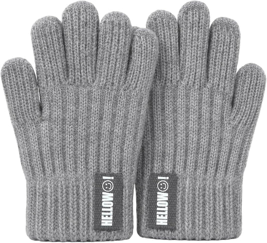 Kids Winter-Knit-Gloves Boys-Girls Warm-Cable Cold-Weather-Gloves