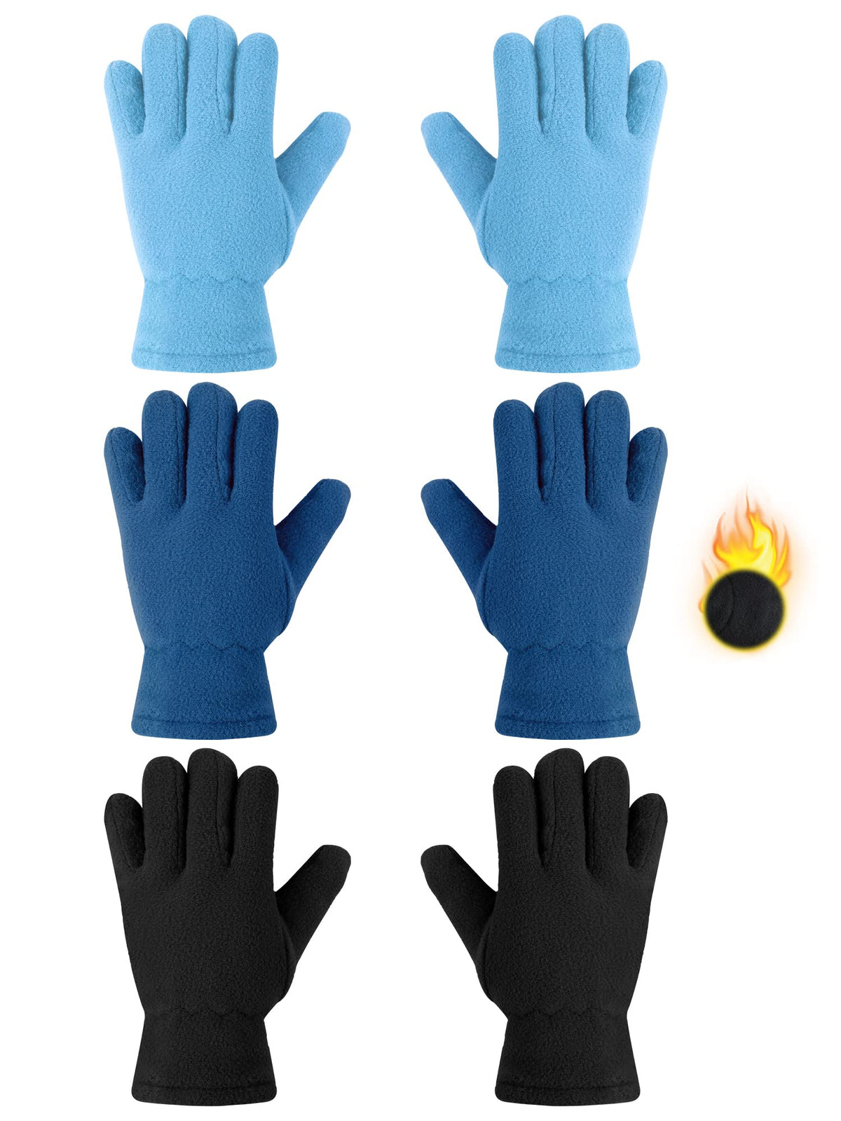 SATINIOR 3Pairs Winter Gloves for Kids, Soft Snow Fleece Glove, 5-12 Year