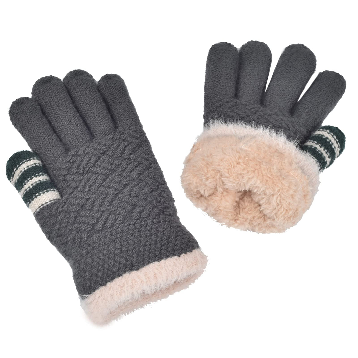 FENELY Winter Gloves for Boys Girls - Kids Warm Knit Thermal Cable Knitted Gloves Wool Fleece Lined Mittens for Cold Weather