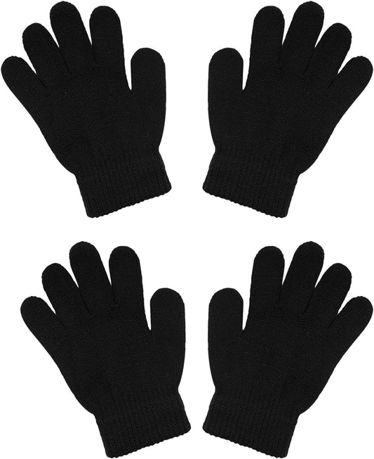 2 Pairs Winter Kids Gloves, Stretchy Warm Knit for Boys Girls Age 3-6